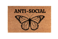 The Doormat District doormat with butterfly design and 'ANTI-SOCIAL' text 
