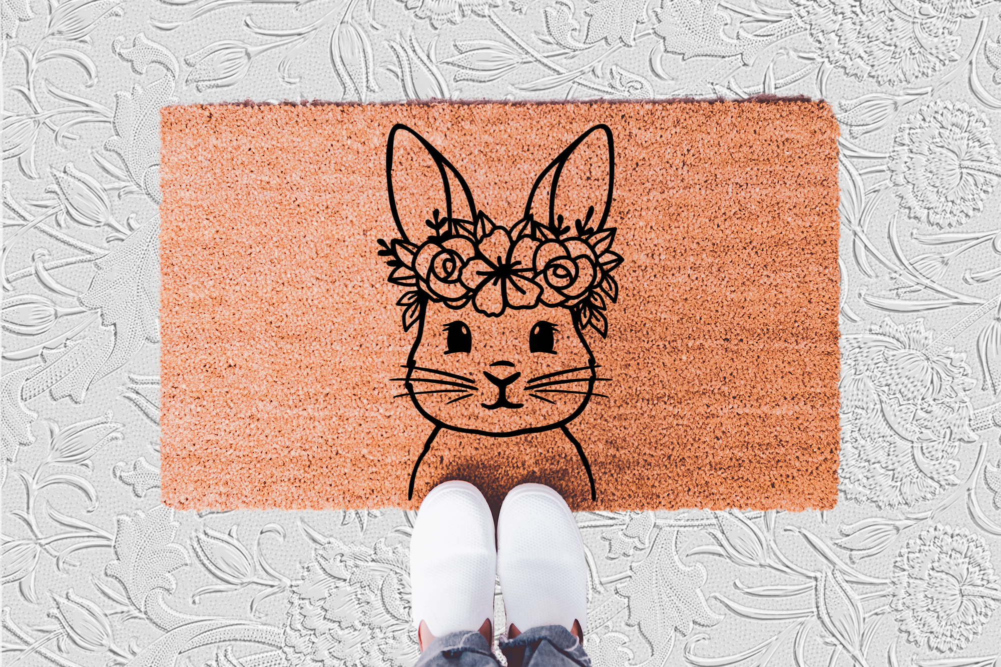 The Doormat District doormat Bunny Wearing A Floral Crown 
