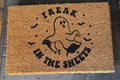 The Doormat District doormat with text 
'Freak In The Sheets' and image of a funny ghost