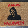 The Doormat District doormat with text 
'Happy Halloween' and Ghostface Image