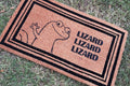 The Doormat District doormat with a lizard design and text that says 'Lizard Lizard Lizard' 