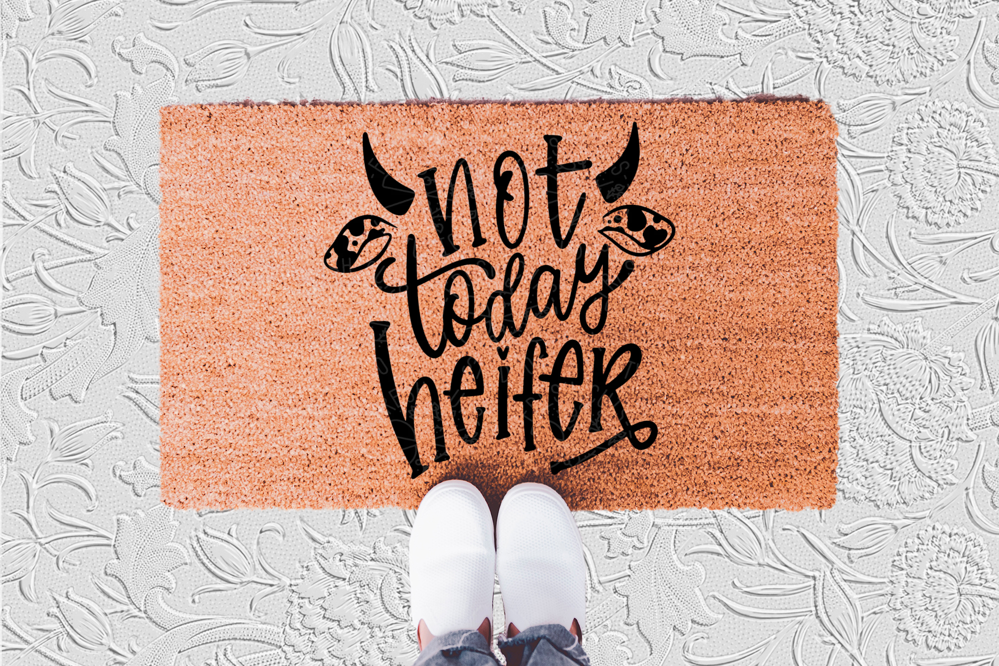 The Doormat District doormat that says "Not Today Heifer" 
