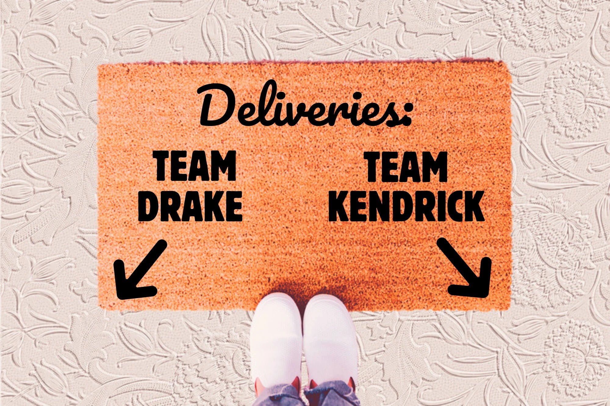 The Doormat District doormat with text 
"Team Drake Or Kendrick"