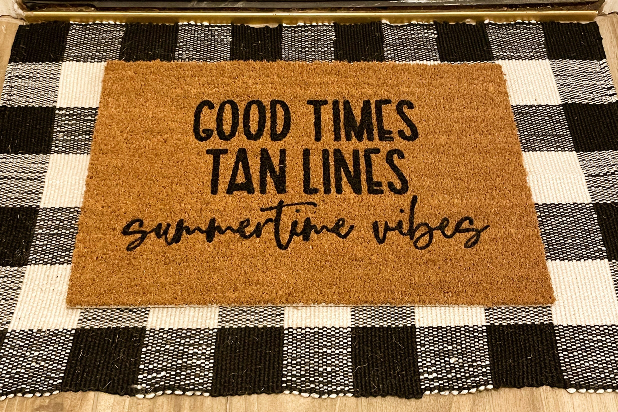 The Doormat District Doormat with 'Good Times Tan Lines Summertime Vibes' text 